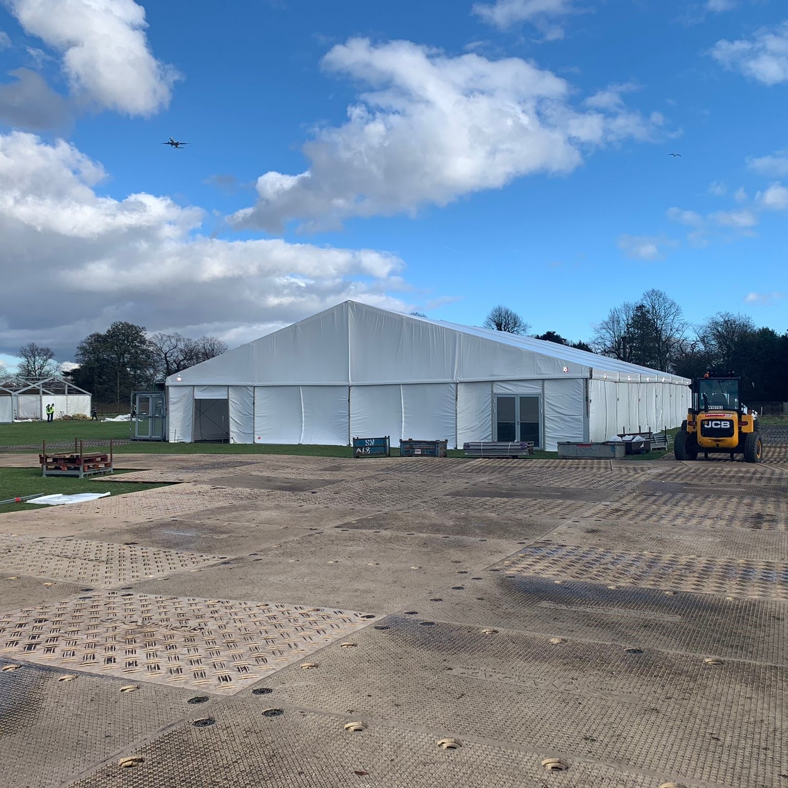 Film set prop storage tent located next to the main set base