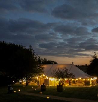 Exterior Festoon Lightin around Marquee Perimeter | Marquee Lighting for hire | Marquee Equipment for Hire | Fairytale Marquees