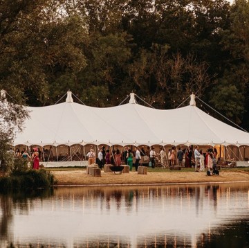 Exterior Festoon running acrossing marquee roof, available to hire from Fairytale Marquees